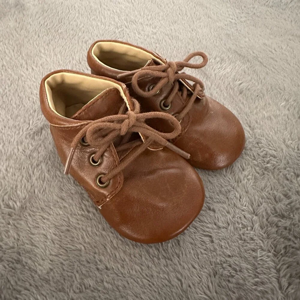 Janie and Jack Baby Brown Leather Lace Up Shoes Girls Boys size 3 Soft Sole